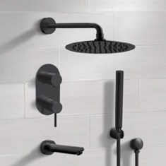 Matte Black Tub and Shower Faucet Set with Handheld, Rain Shower Head